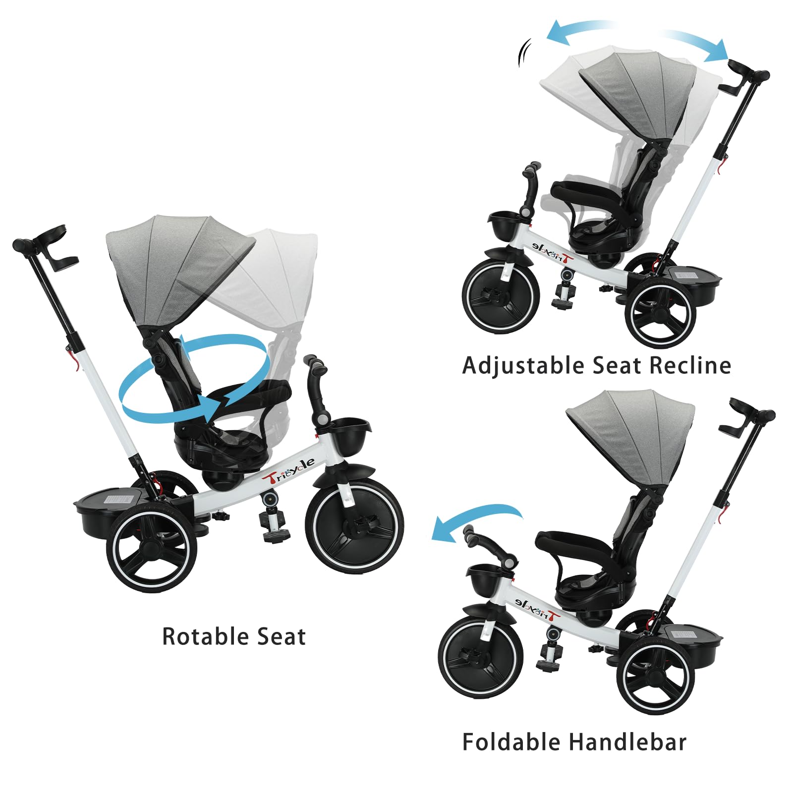 UBRAVOO Baby Dreirad, 6-in-1-Baby-Push-Bike-Lenk-Kinderwagen, lernendes Kleinkind-Fahrrad/abnehmbare Leitplanke, verstellbares Verdeck, Sicherheitsgurt, Stoßdämpfungsdesign