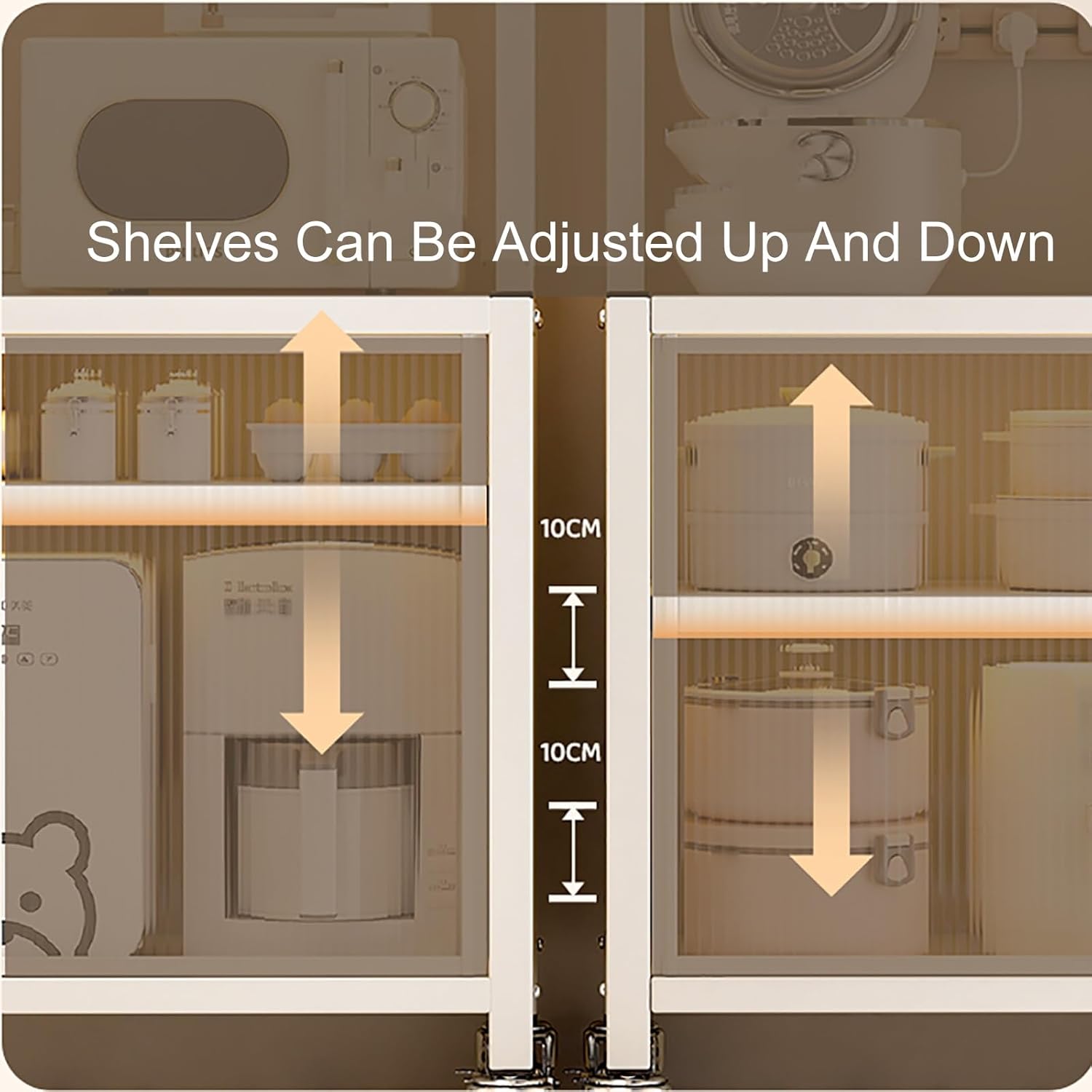 Stylish Coffee Bar Cabinet & Microwave Stand with Transparent Flip Switch Door, DIY Backplane, Rolling Brake Casters for Kitchen, Dining Room & Living Room - Perfect Bakers Rack Solution!