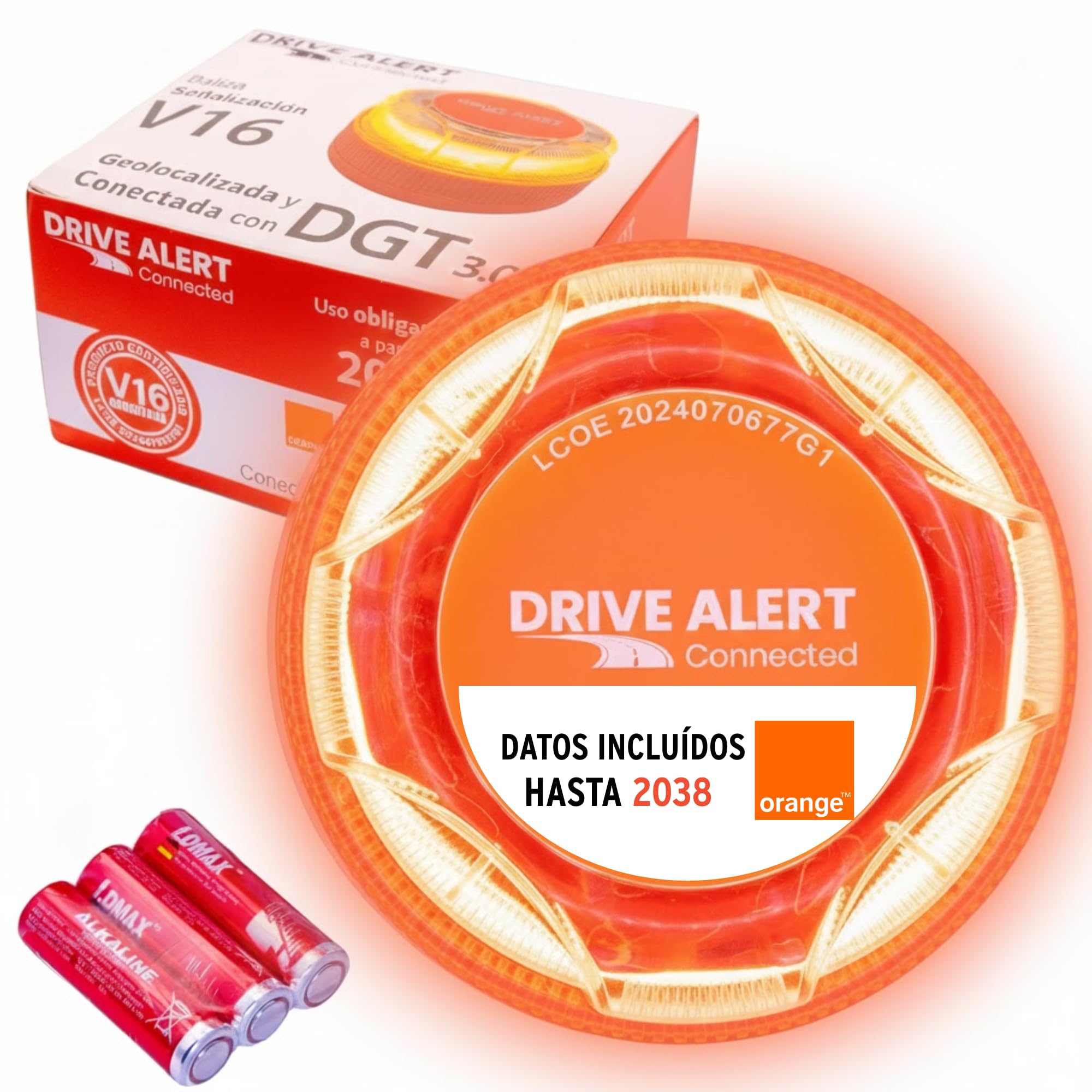 DGT Approved V16 Beacon with Geolocation Data Included until 2038 - Suitable for Car and Motorcycle - Magnetic Base - All Weather Resistant. Use Without Apps or Mobile