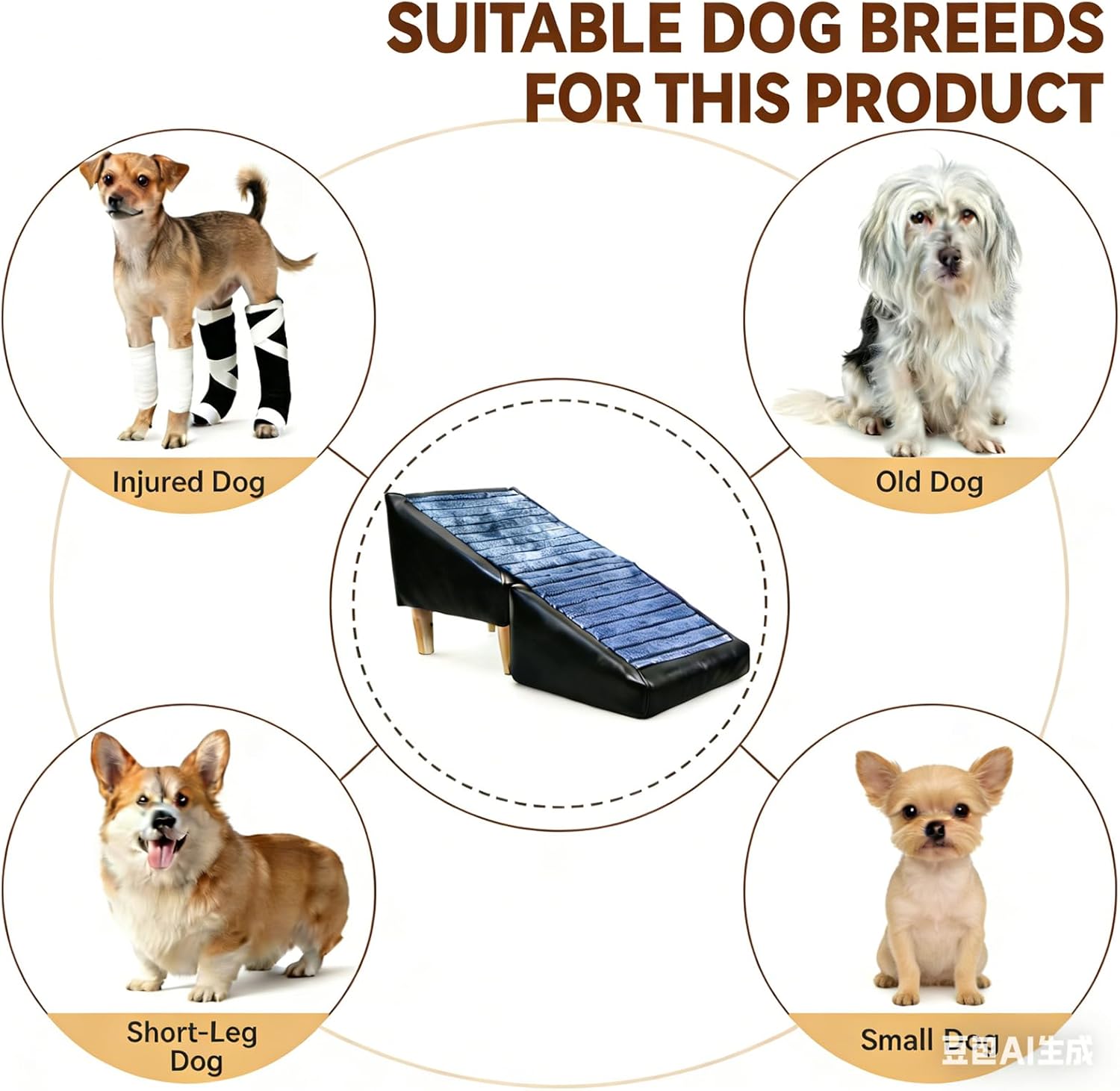 Small Dog Stairs for Bed 15" H - Wooden Non-Slip Foldable 2-in-1 Pet Ottoman | Fits 10-15" Low Beds/Couches, Pet Steps for Puppy
