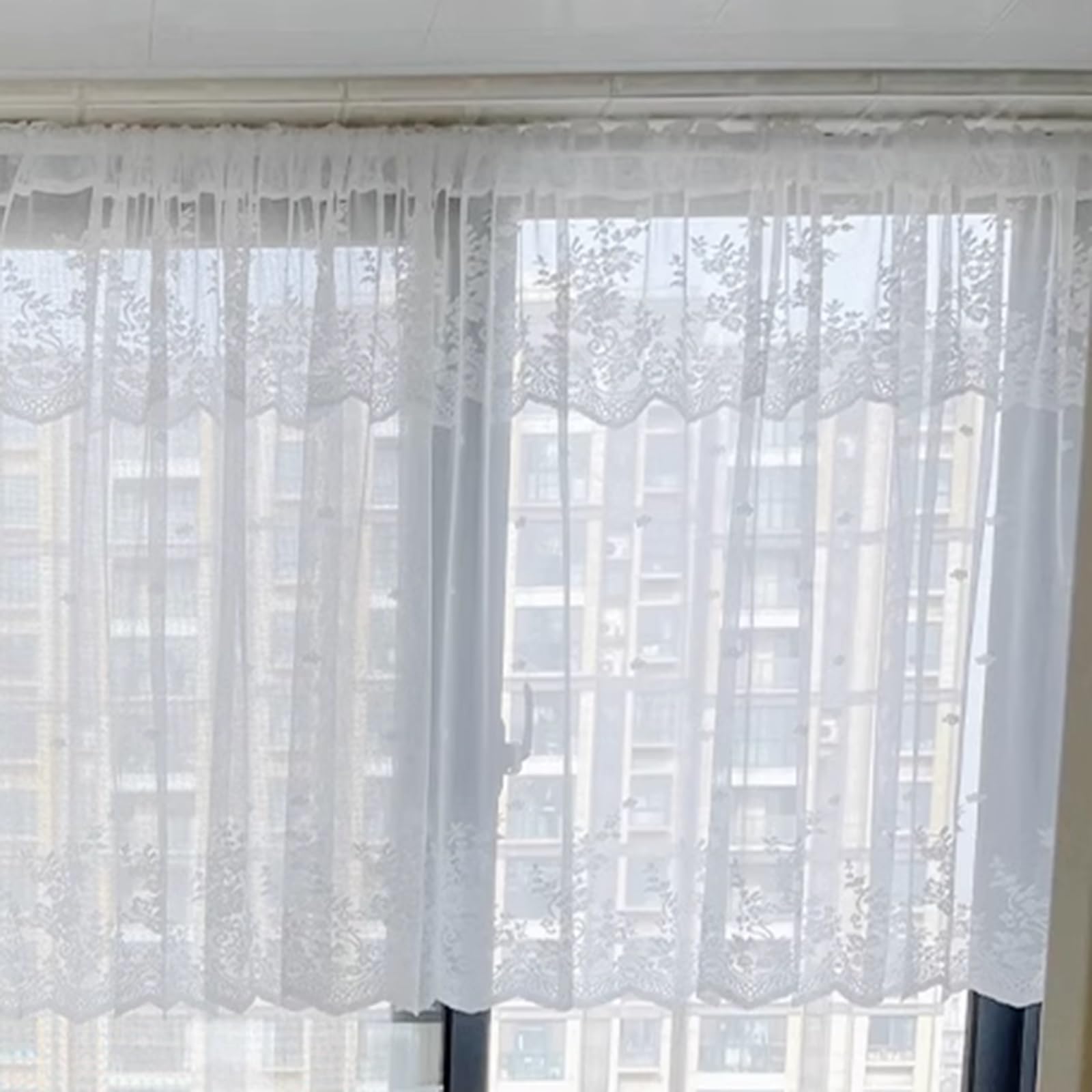 Tende Da Cucina Corte In Voile - 2 Pezzi 132x160 Cm, Effetto Lino, Bianche Semitrasparenti - Foto 8