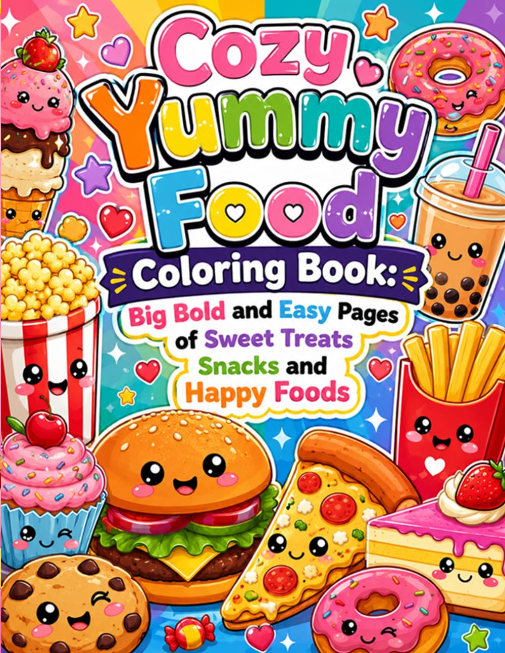 Cozy Yummy Food Coloring Book: Big Bold and Easy Pages of Sweet Treats Snacks and Happy Foods: Cute and Relaxing Food Designs Featuring Desserts Snacks and Cozy Happy Treats for Stress Relief and Fun