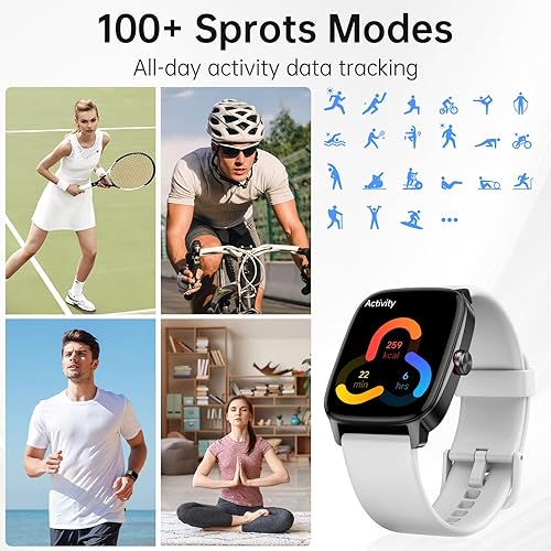 Miniatura 6 de Relojes inteligentes para mujeres y hombres con llamada Bluetooth y voz AI, monitor de actividad física HD de 1.85 pulgadas con monitor de sueño