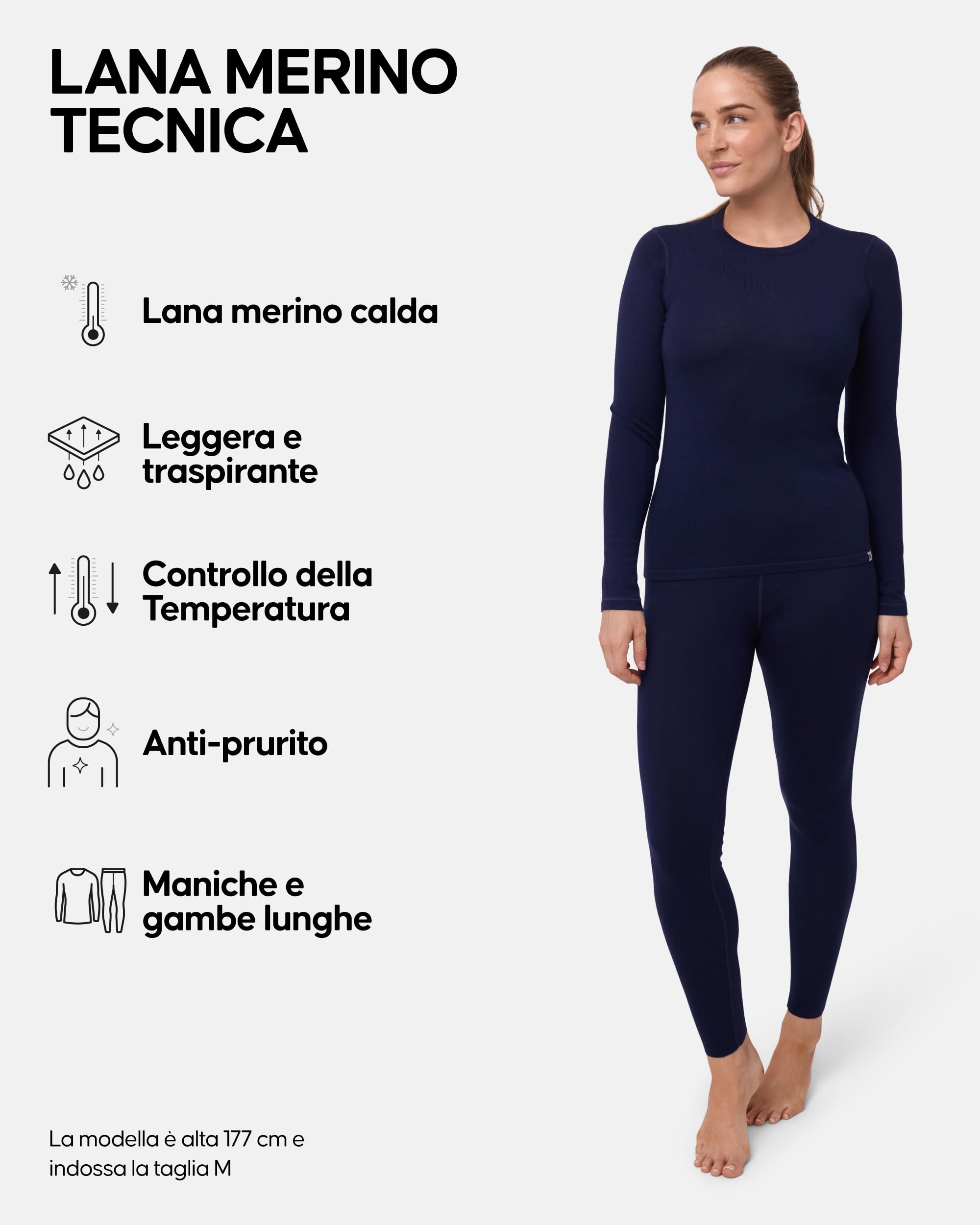 DANISH ENDURANCE Maglia e Pantaloni Termici Donna, Completo in Lana Merino Premium per Sci, Trekking