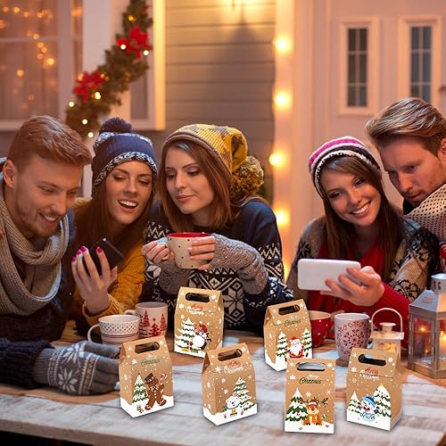 Miniatura 7 de Vellibring 24 cajas de dulces de papel kraft de Navidad, papel kraft de Navidad, galletas de dulces, cajas para envolver regalos de Navidad,