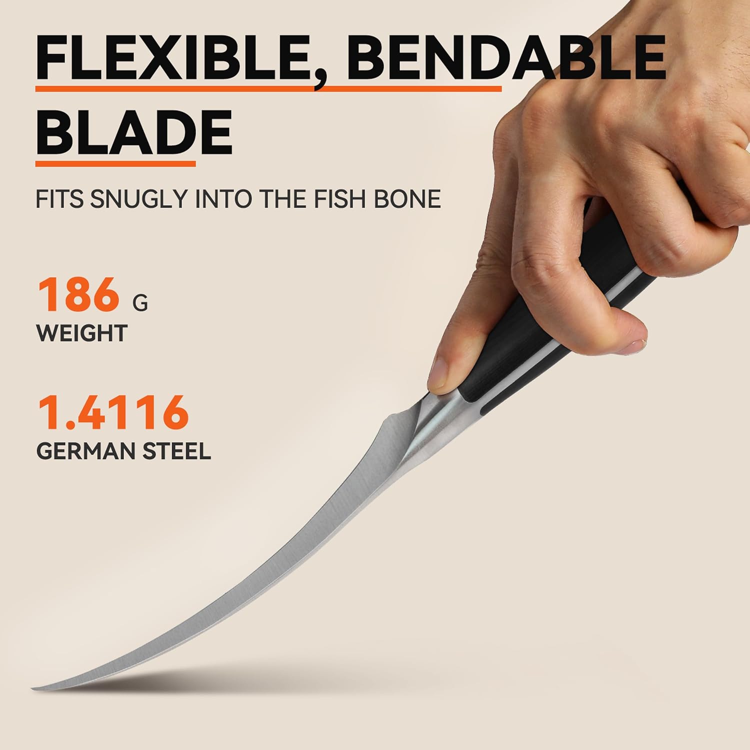 TUO Fillet Knife, 7 Inch Professional Fish Boning Knife for Trimming Meat & Poultry, Flexible Blade, High Carbon German Steel, Full Tang Handle - Black Hawk Series