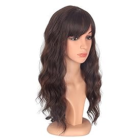 Medium Long Brown Wavy Wigs For Women Synthetic Full Hair Wigs With Bangs For Daily Use (brown)
