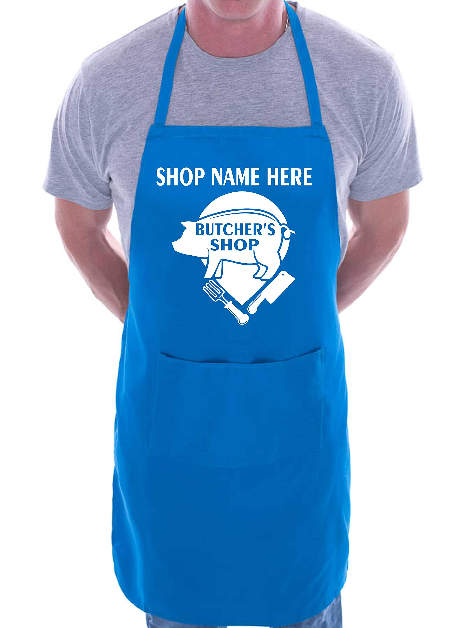 Print4u Unisex Blue Personalised Apron Butchers Shop Add Shop Name Here Butchery