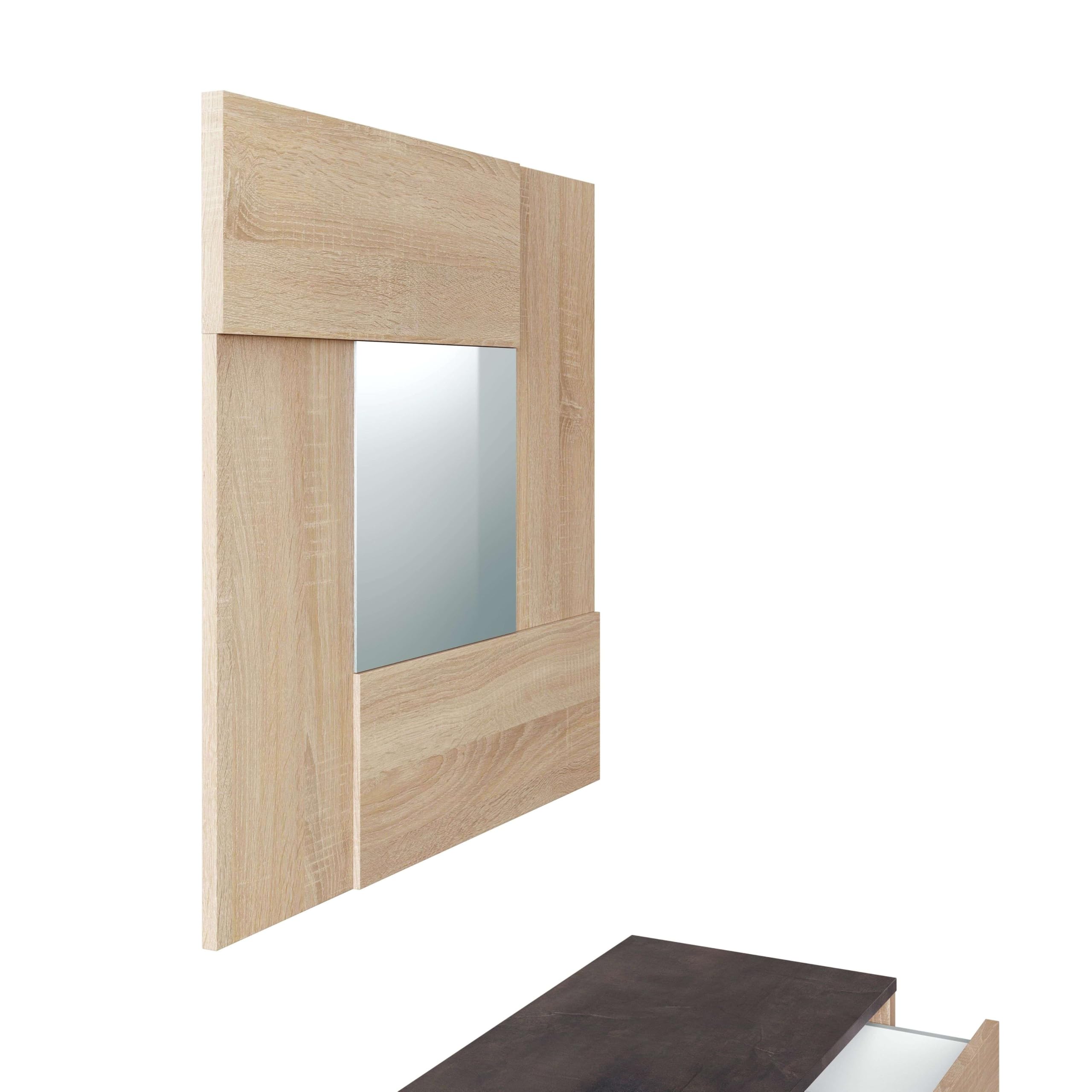 Habitdesign – Mueble Recibidor con Cajón y Espejo, Consola de Entrada Moderna, Color Roble Canadian y Óxido, 92x79x33 cm – Modelo Oxys