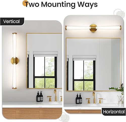 Miniatura 6 de KAISITE Lámpara de tocador de baño  Oro cepillado de 32 pulgadas regulable LED luz de tocador para baño, lámpara de pared moderna 3500K 17W barra de