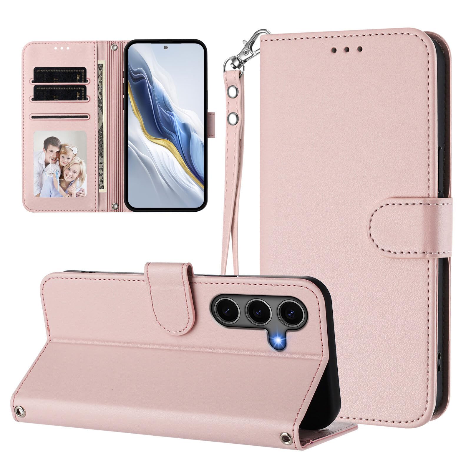 Generic Étui compatible avec iPhone 6 Plus/7 Plus/8 Plus (couleur : rose) Portefeuille en cuir uni de qualité supérieure avec fermeture magnétique