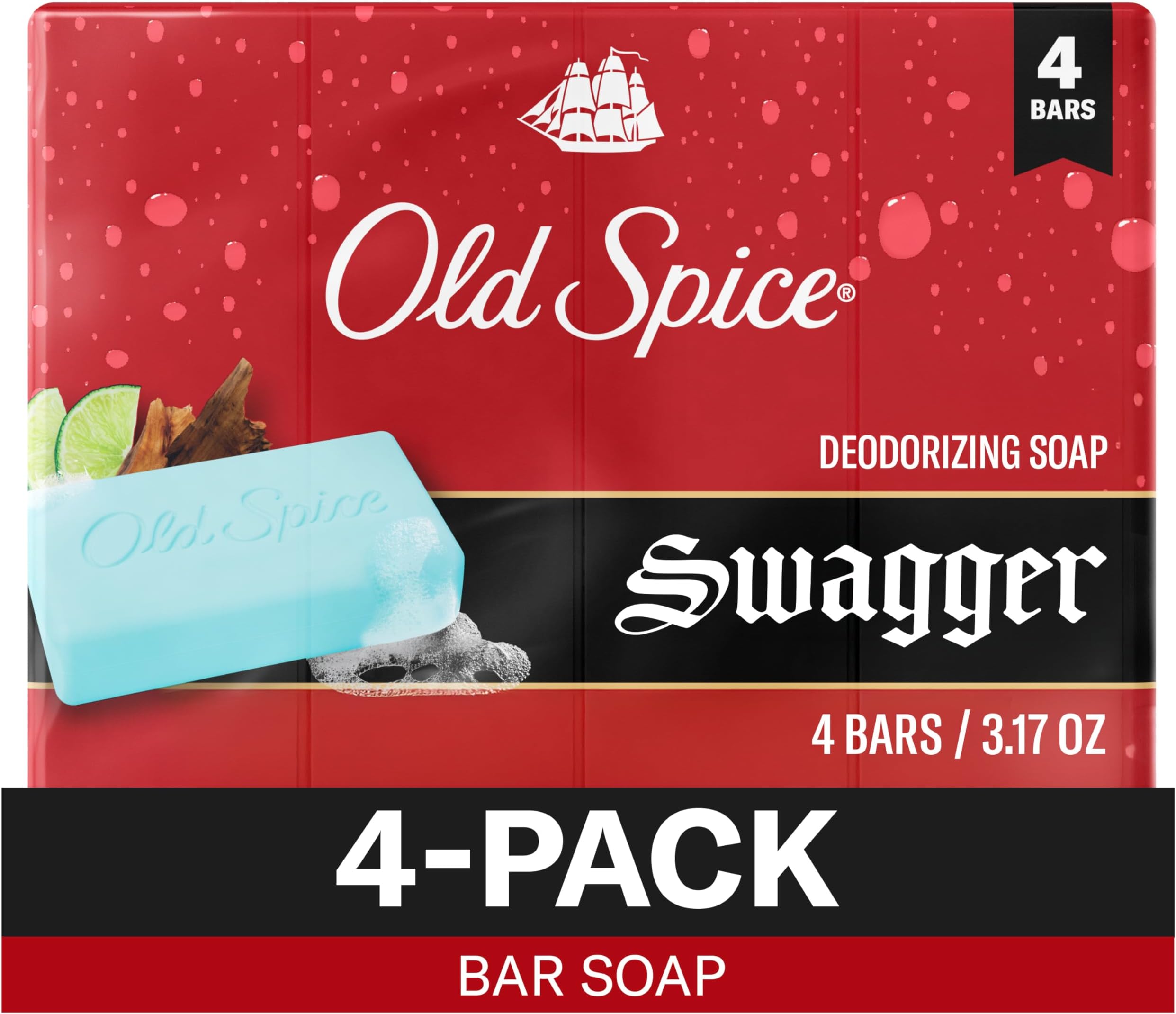Bar Soap for Men, Swagger with Lime + Cedarwood Scent, 3.17 oz (Pack of 4)