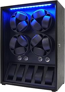 Oryx Uhrenbeweger fĂŒr 4/6/9 Automatikuhren, Rotierende Uhrenbox 5 Rotationsmodi Einstellung Vitrine mit extra Uhrenspeichern und LED-Licht, abschlieĂbare Winders USB-betriebener super leiser