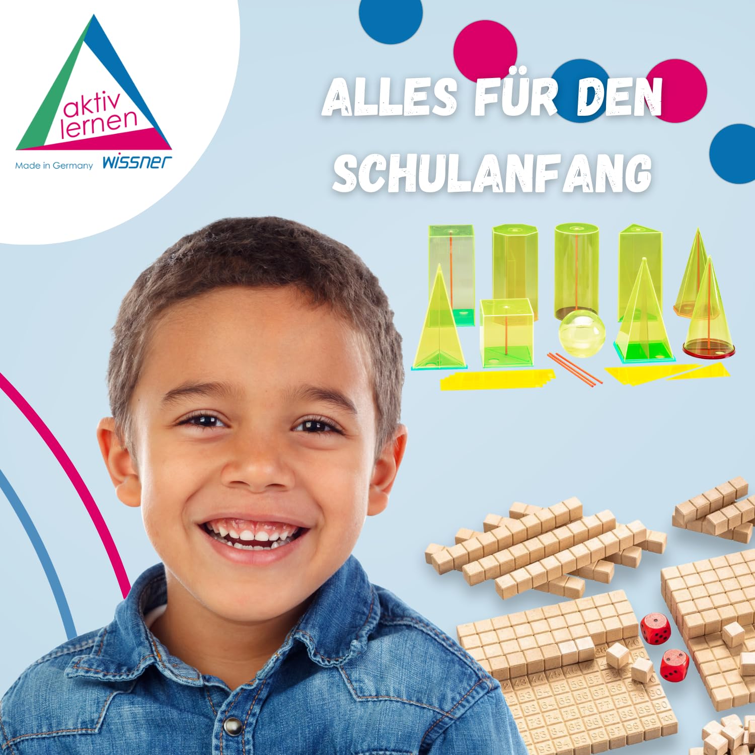 WISSNER aktiv lernen - Körperformensatz 15cm 10 Geokörper mit Schnitten und Mittelachsen (38 Teile) – RE-Plastic