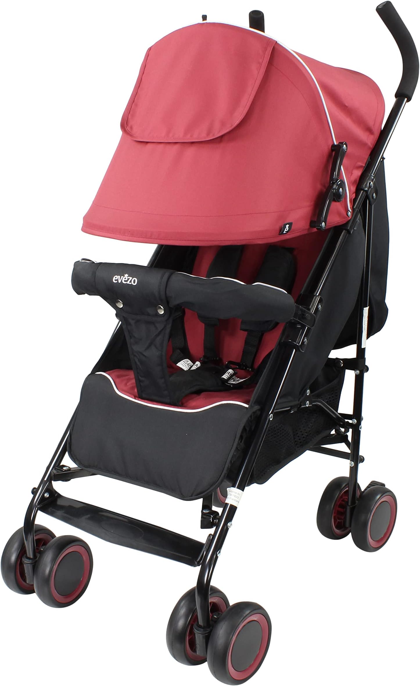 Evezo 2141A Full-Size Ultra Lightweight Umbrella Stroller, Reclining Seat, 5-Point Safety Harness, Canopy, Storage Bin (Crimson Red) (214-1A), Red, 22" L x 16" W x 39" H