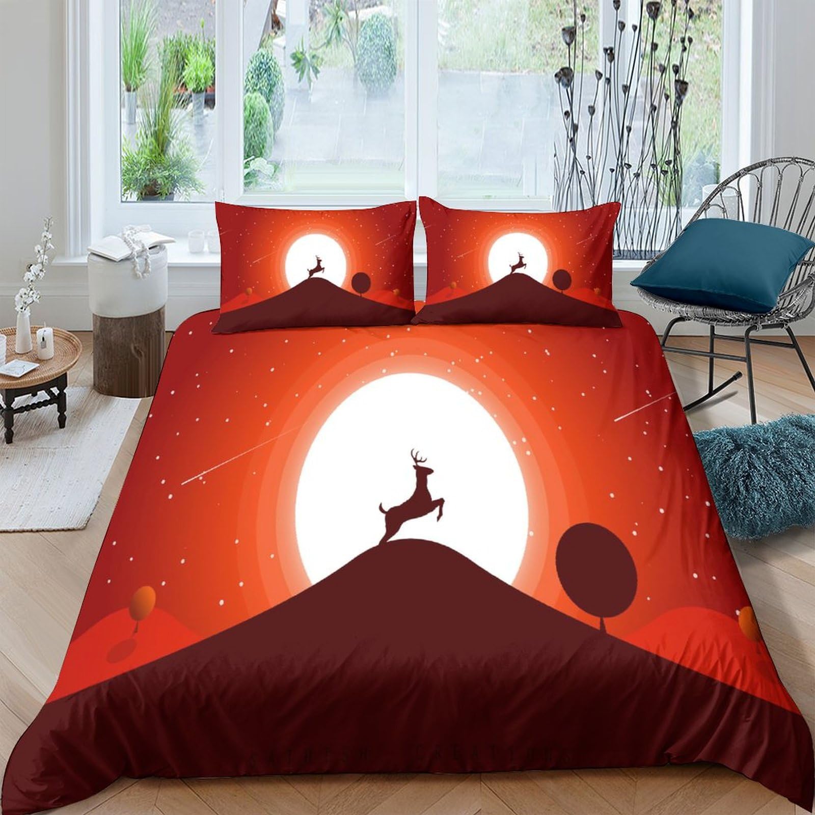 Parure de lit housse de couette cerf 220x240 cm 3 pièces lit 2 personnes