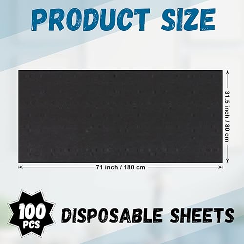 Miniatura 3 de Kinlop 100 sábanas desechables de 31.5 x 71 pulgadas, transpirables, para mesa de masaje, color negro, para tatuajes, tela no tejida, para viajes,