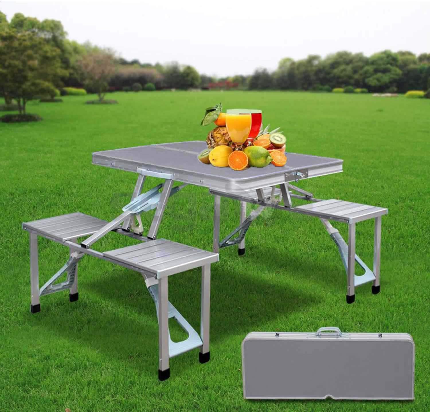 Elecktra Aluminium Portable Folding Picnic Camp Suitcase Table for Hiking, Patio and Garden (Silver, SSSDM_06)