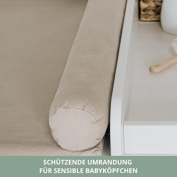 LIMMALAND Wickelauflage 76 × 79 cm mit Wickeltischumrandung – aus 100% Baumwolle, waschbar, sanfter Liegekomfort (Pure Beige) - 5
