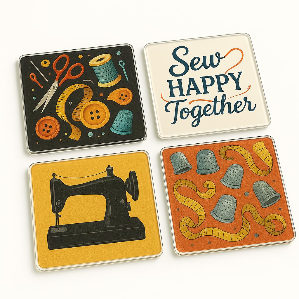 The Plum Penguin Stitch & Play Acrylic Coaster Gift Set Of 4 With Humorous Sewing Designs - Craft Decor For Creative Enthusiasts' Home