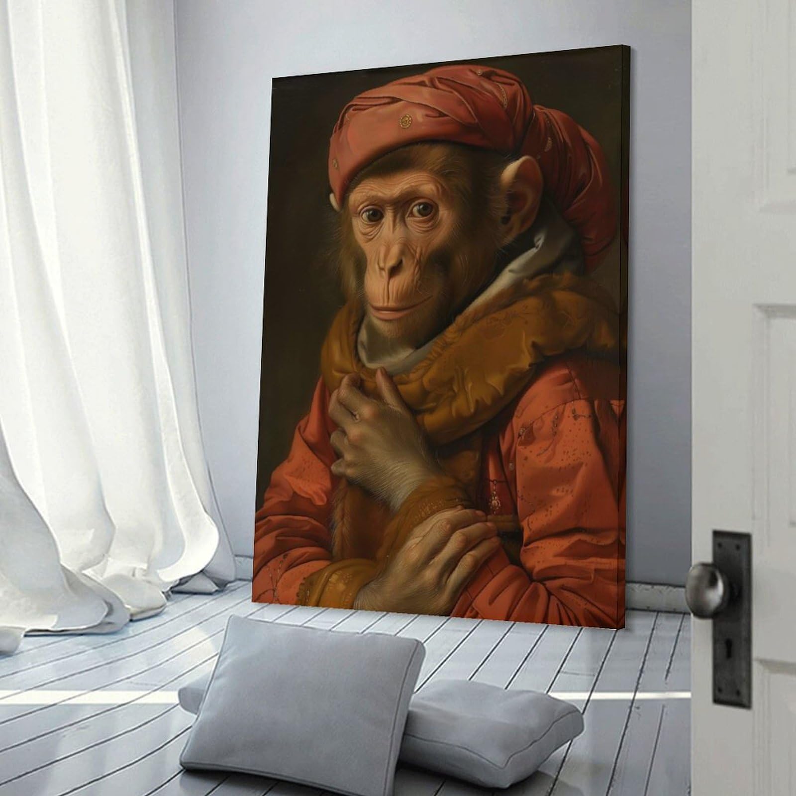Junmoney Medieval Monkey Portrait Canvas Wall Decor, 16x24inch(40x60cm), for Wall Displays, Bedrooms Or Room Updates, Wall Decor Suited to Curated Displays