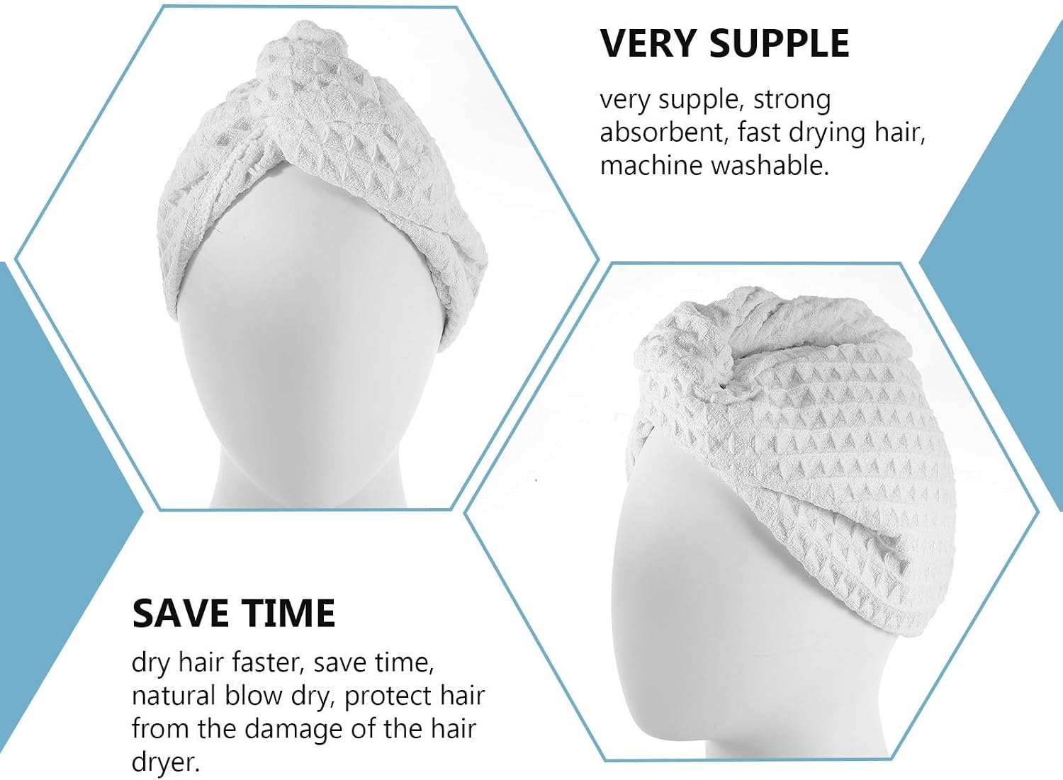 2pcs Adult Hair Drying Hat Cotton Fiber Quick Drying Reusable