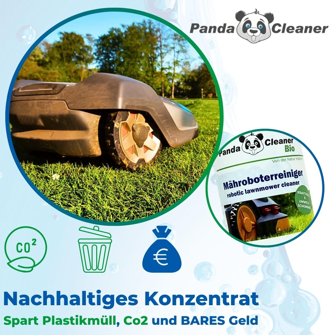 PandaCleaner BIO robot czyszczący do kosiarki – 1 l wysokiego koncentratu 1:100 – akcesoria do kosiarek Bosch, Einhell, Gardena, Husqvarna, Stihl, Wolf-Garten, Worx, Robomow i wielu innych.