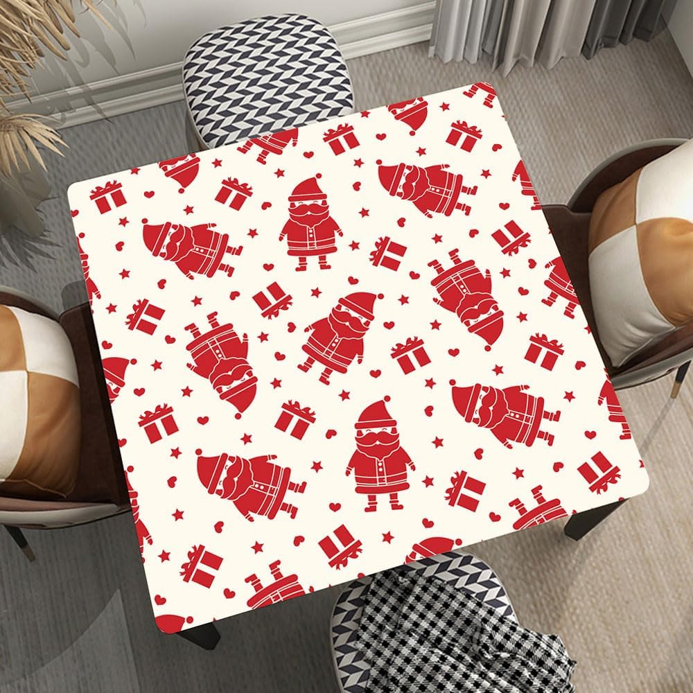Seamless Christmas Pattern Background Tablecloth Square Elastic Table Cloths Christmas for Kitchen Dining Picnic Party Tables, Fitted for 60"x60" Square Table, Style 51