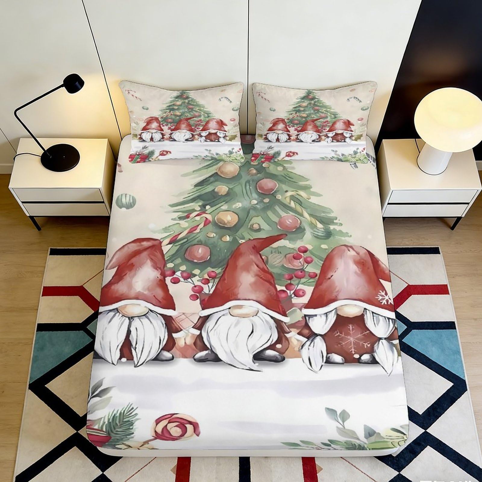 Jqzkxnhpbr Style-5 3D Printed Christmas Tree Fitted Sheet Microfiber Slip Resistant Santa Gnome Mattress Cover For Bedroom Guest Room Decor 90X200x25cm