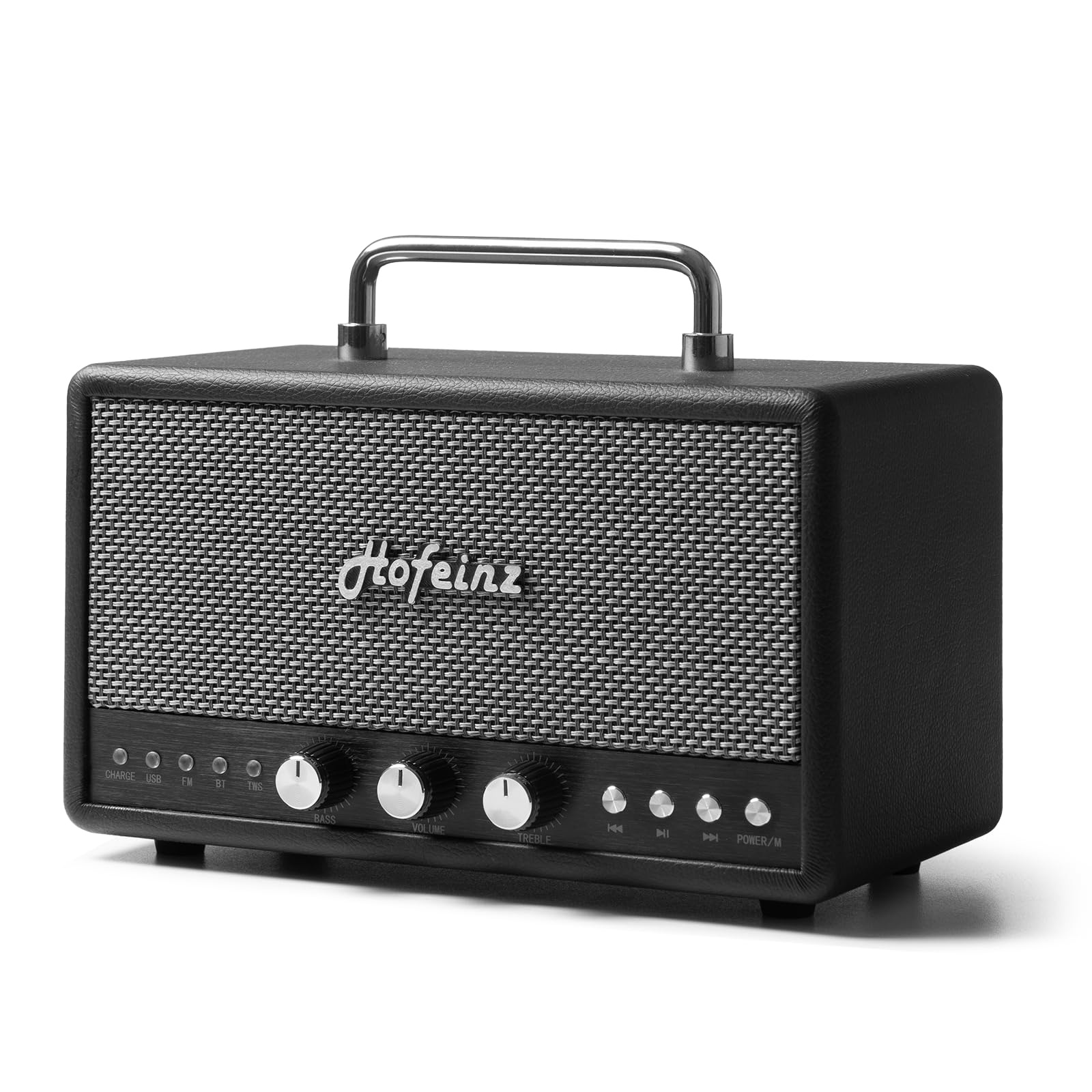 Bluetooth Retro Speaker with TWS Stereo Pairing, Bass & Treble Knobs, BT 5.4/AUX/USB/FM, QC3.0 Fast Charge, Hi-Fi Sound, 10W×2 Speakers for Home Party