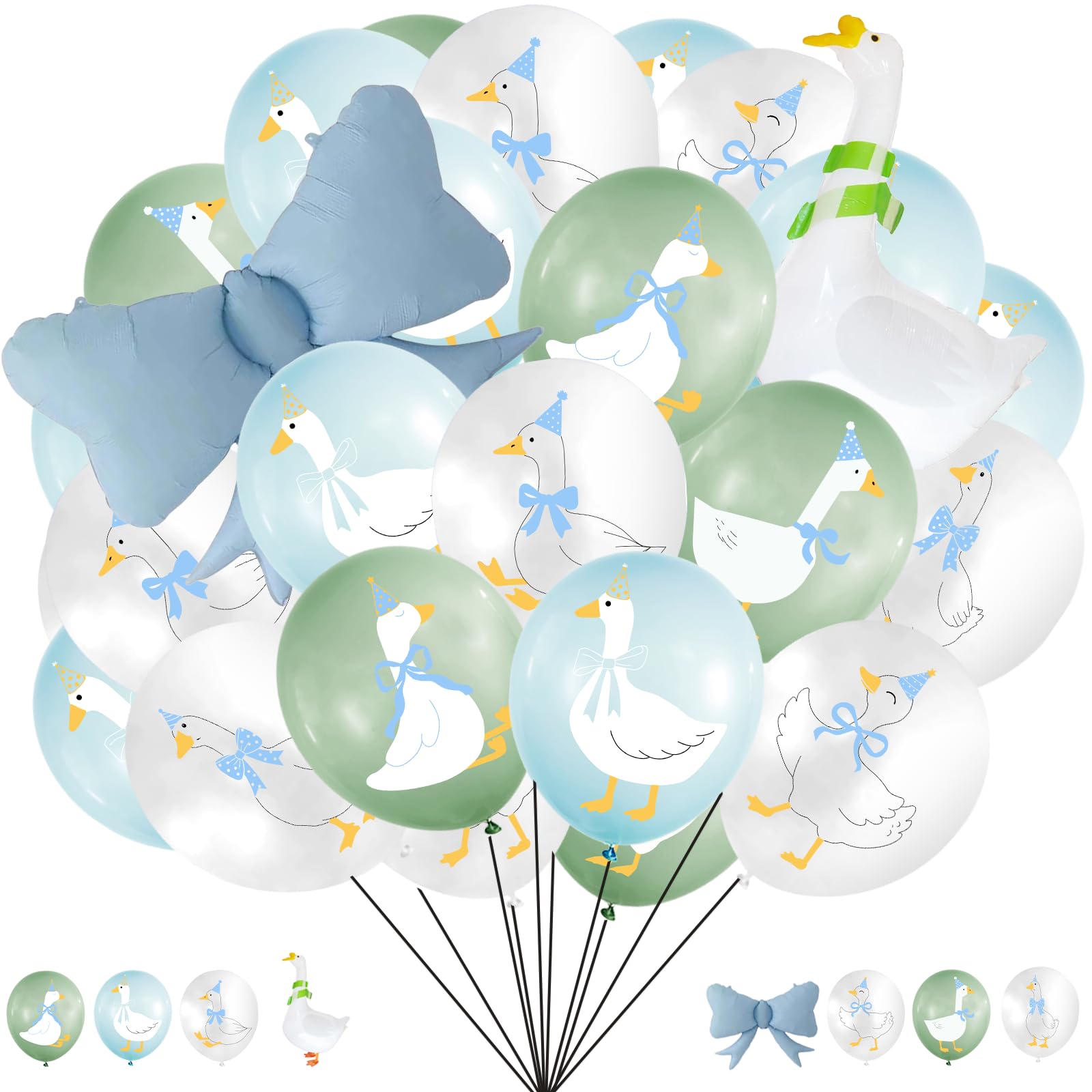 Balony z motywem ej gęsi: lateksowe balony z kokardą, gęś, jedna a gęś, dekoracja urodzinowa, chłopiec, a gęś, dekoracje urodzinowe na baby shower, zestaw łuków balonowych, niebieskie