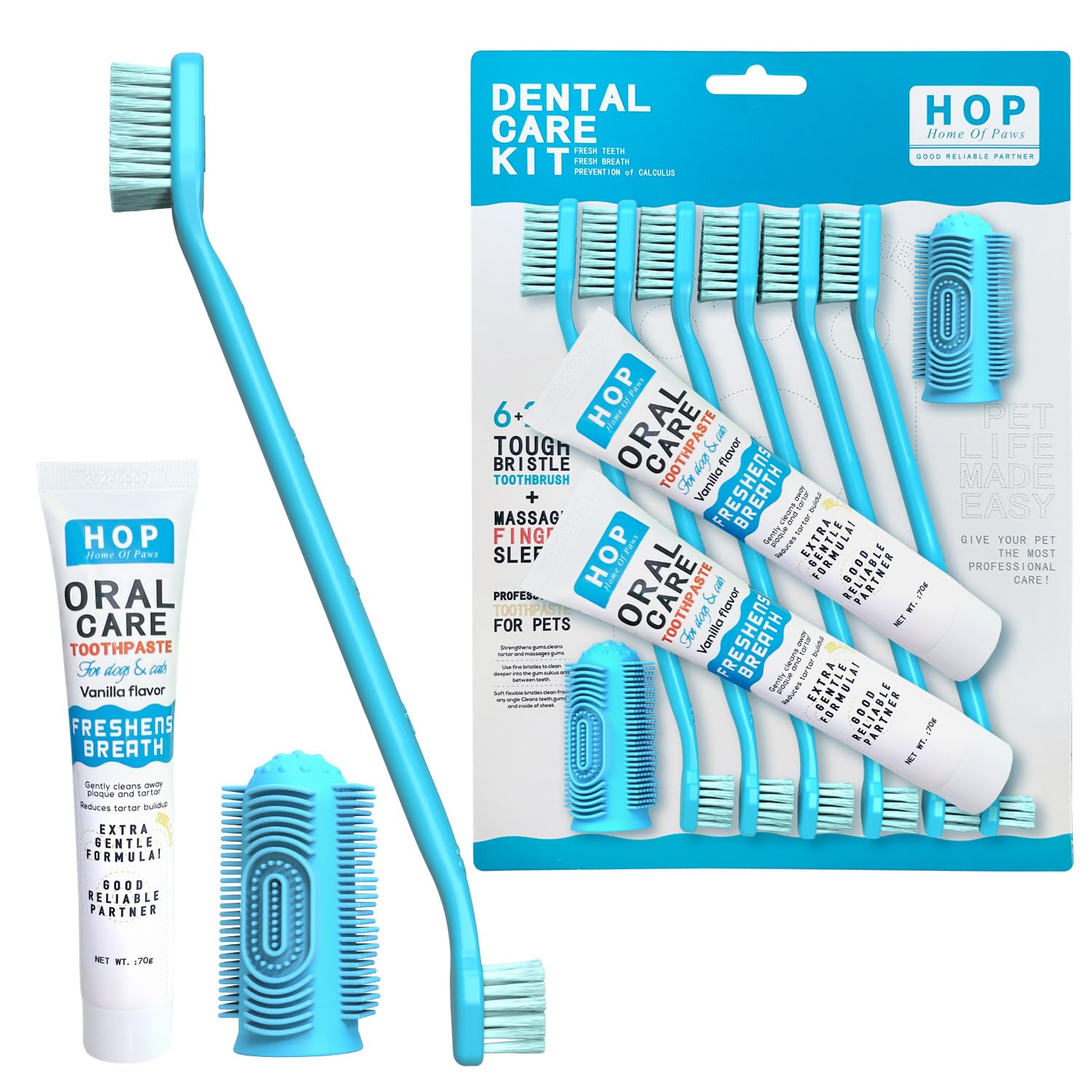 HOP Pet Toothbrush Kit 10PCS Cats Dogs Dental Care Soft Bristles Finger Toothbrush Set Toothpaste Fresh Breath Dog Oral Care Kit Suitable for All Pets