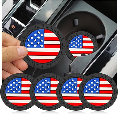 Paquete de 4 posavasos para automóvil, 2.75 pulgadas, bandera estadounidense, con inserción de la bandera de Estados Unidos, antideslizante, a