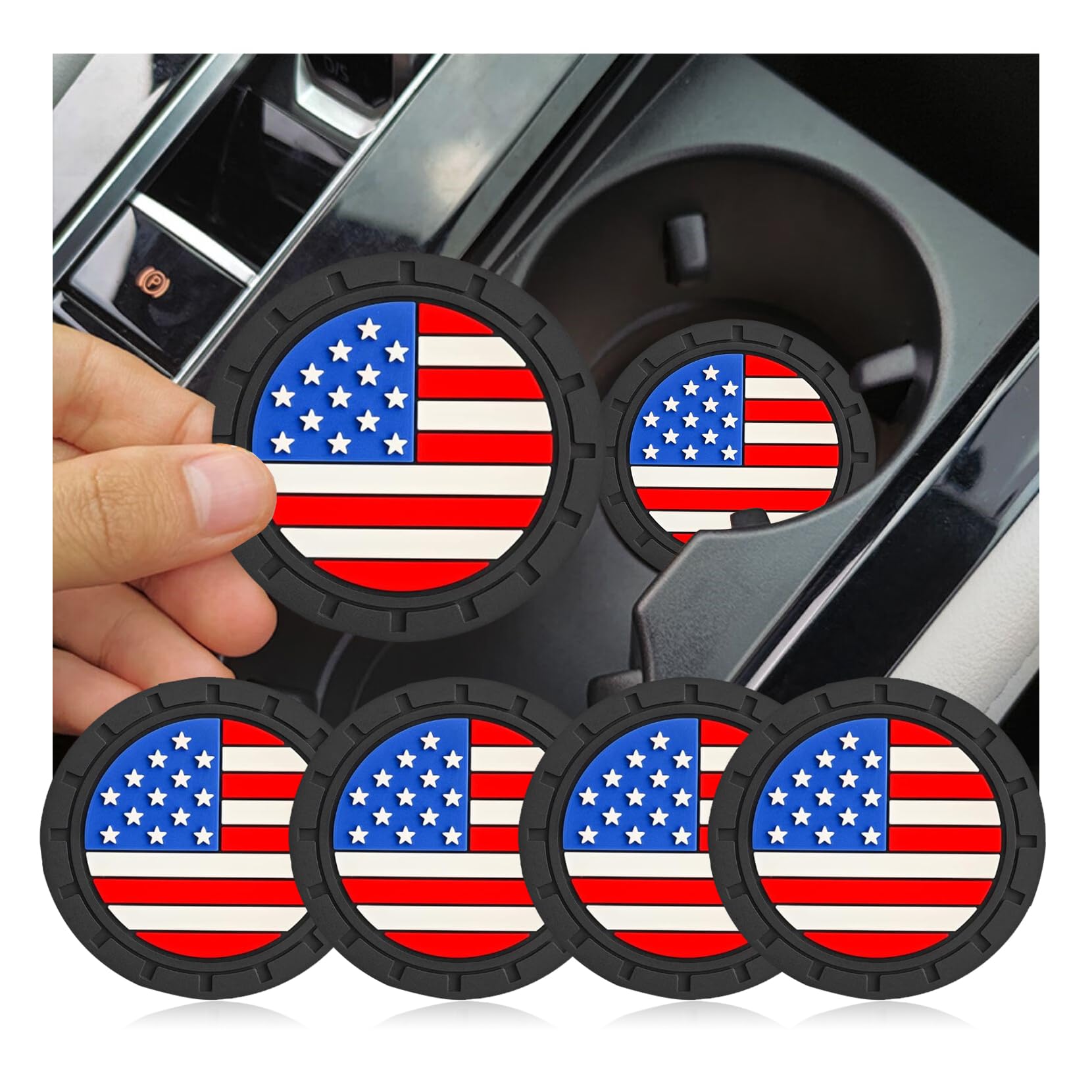 4 Pack Car Cup Holder Coasters,2.75In American Flag US Flag Insert Car Cup Coaster, Anti Slip Shockproof Embedded Drink Mat,Universal Vehicle Interior Decor Accessories