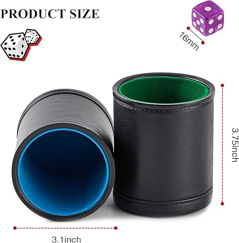 Miniatura 4 de Paquete de 5 dados de cuero negro con interior forrado de fieltro de terciopelo colorido y 30 dados transparentes coloridos a juego