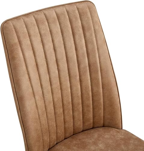 Miniatura 9 de Juego de 4 sillas de comedor modernas, color marrón, sillas de metal con tela de cuero y patas cromadas con respaldo alto, sillas de cocina de metal