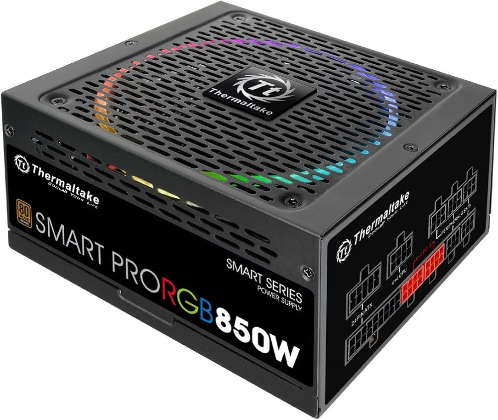 Thermaltake Smart Pro RGB, 80+ Bronze Certified 850W Smart Zero 256-Color RGB Fan Fully Modular ATX Power Supply thumbnail 2