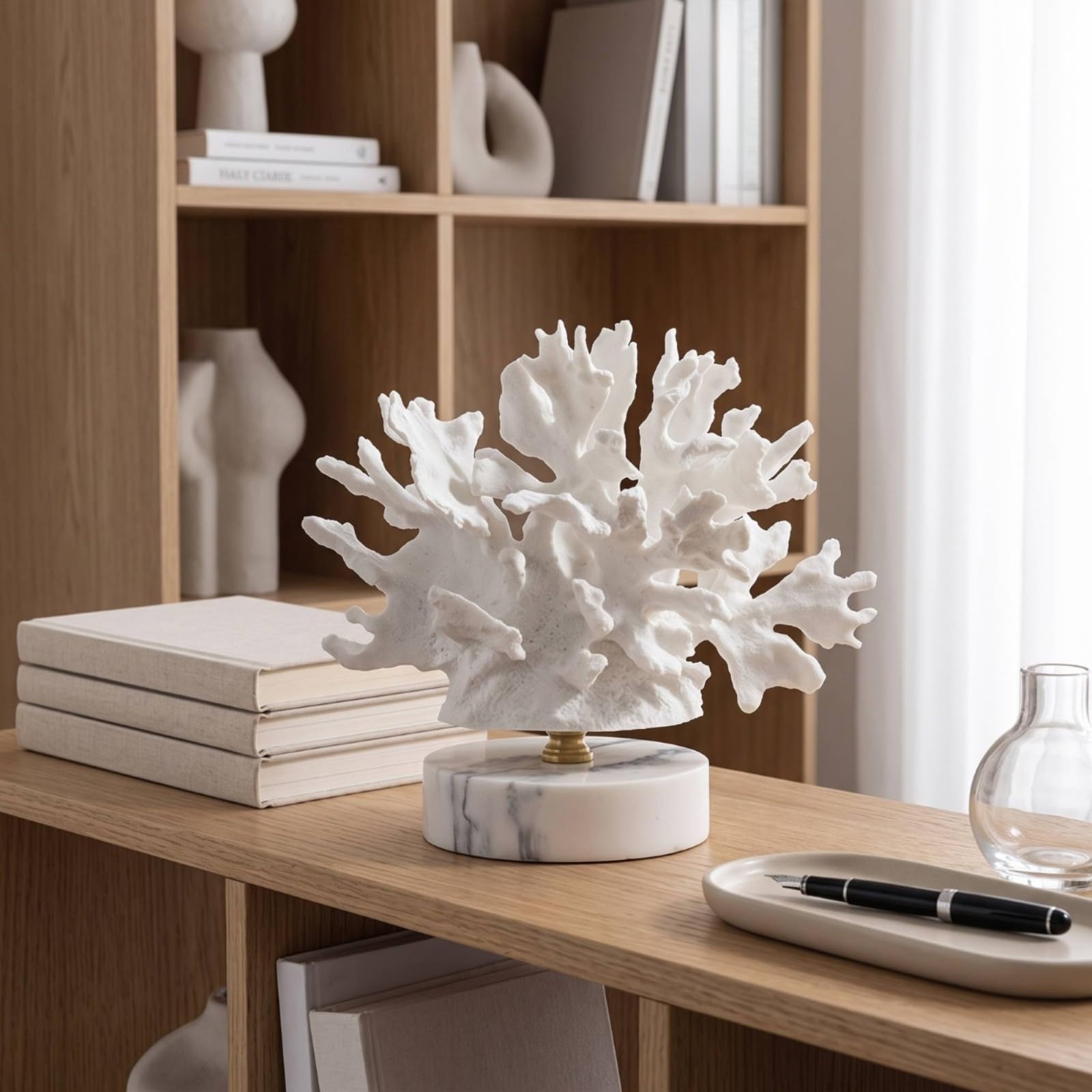 Coral corativo Elegante | Escultura Coral con Soporte Metálico, para Estantería, Estilo C