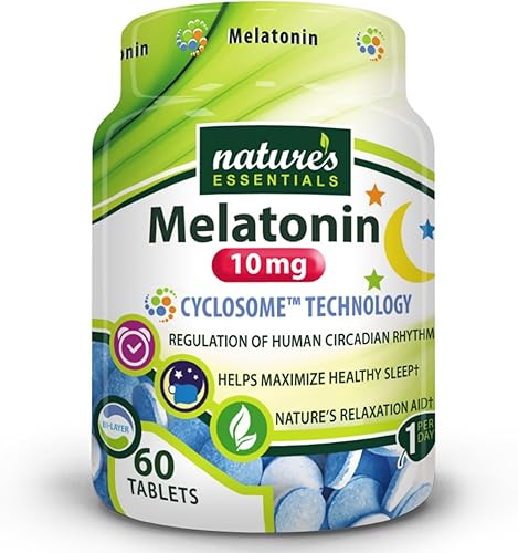 NATURE'S ESSENTIALS Melatonina 10 mg  Liberación inmediata y prolongada  Entrega liposomal de ciclosoma avanzada  Sin OMG, sin gluten, vegetariano