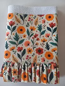 Panos de Prato 100% Algodão com Barrado em Tricoline, Estampas Sortidas, Alta Absorção, Acabamento Embutido, Produto Artesanal - Magnólia Home (Floral Laranja)