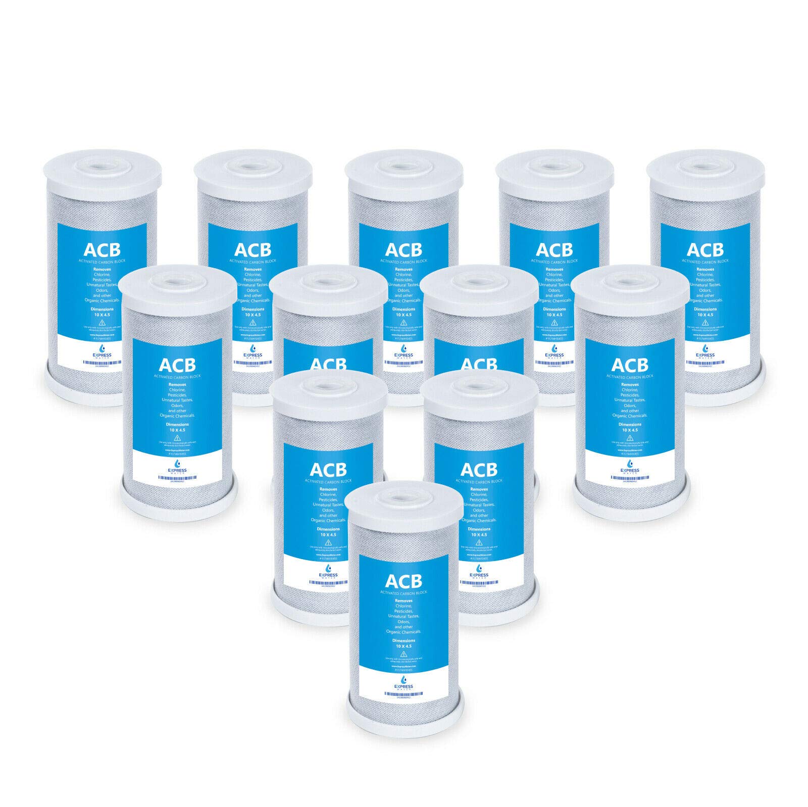 Express Water 12 Pack Water Filter Activated Carbon Block Replacement Filter ACB Large Capacity Filter Whole House Filtration