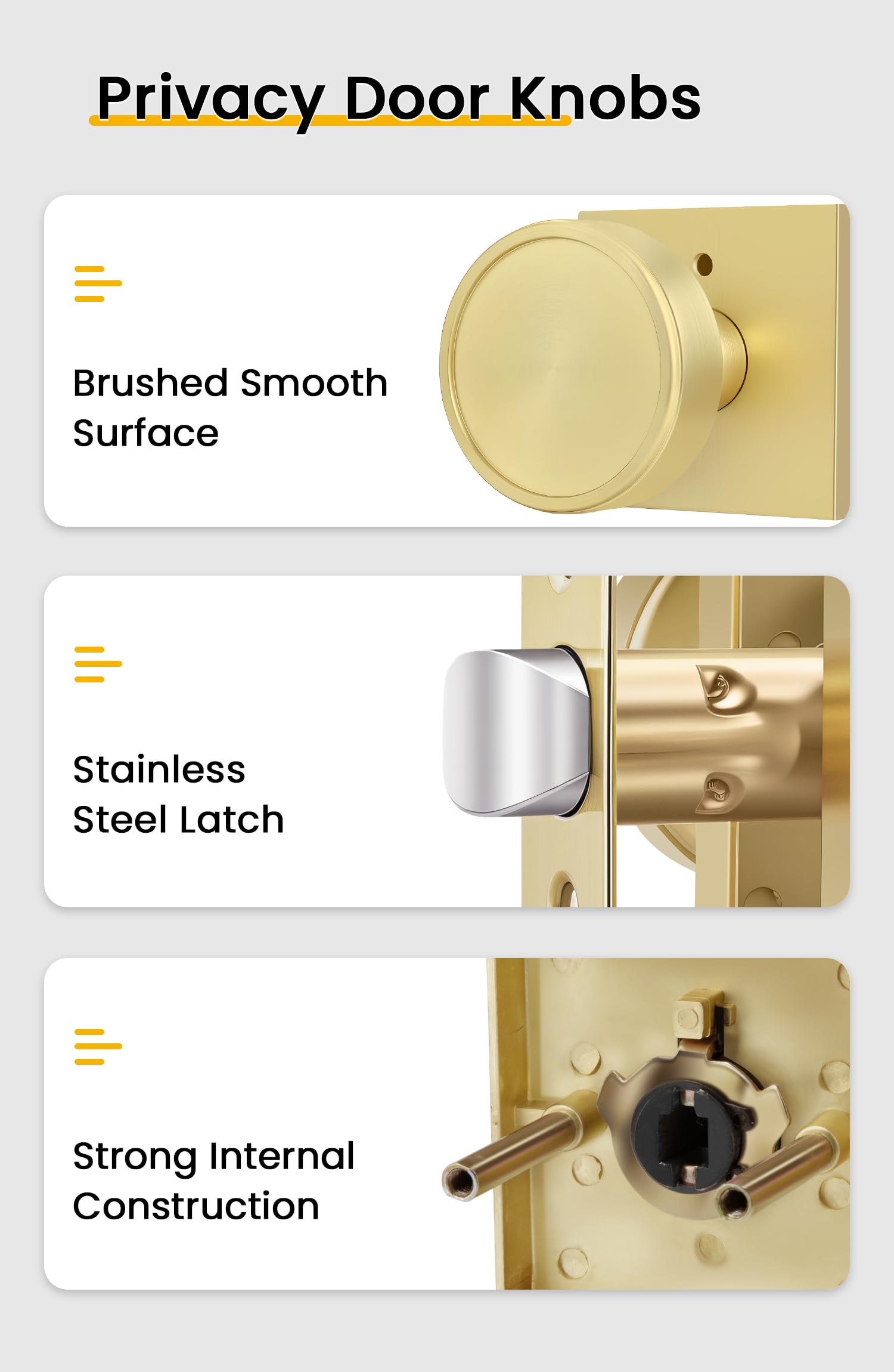 Brushed Gold Door Knobs - 6 Pack Privacy Knobs -4