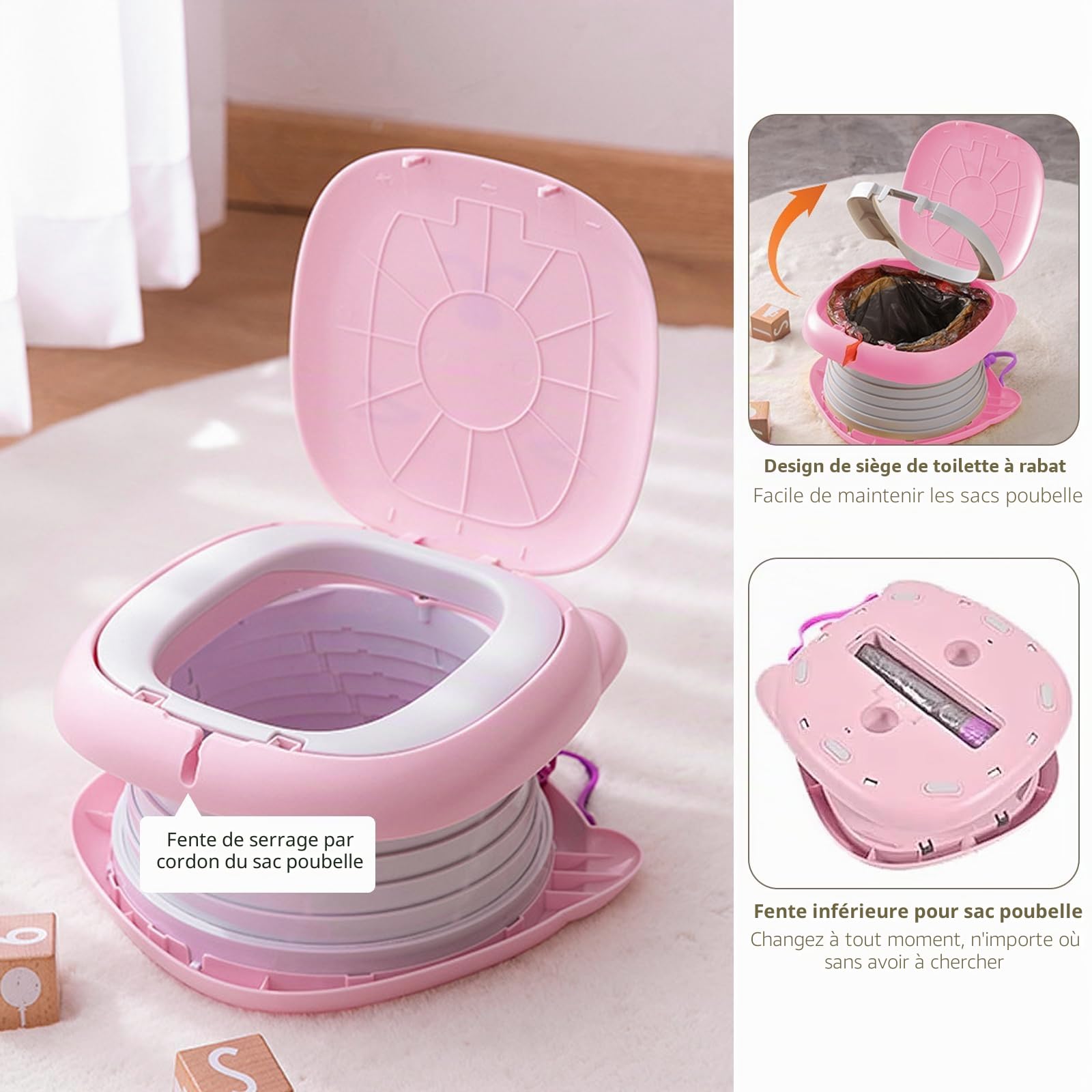 Pot Bebe Toilette Portable, Mini Toilette Enfant, Pot Pliable Enfant Voyage, Toilette Portable, Pot Pliable pour Voyage, Idéal pour Apprentissage de La Propreté, Intérieur Et Extérieur (Rose)