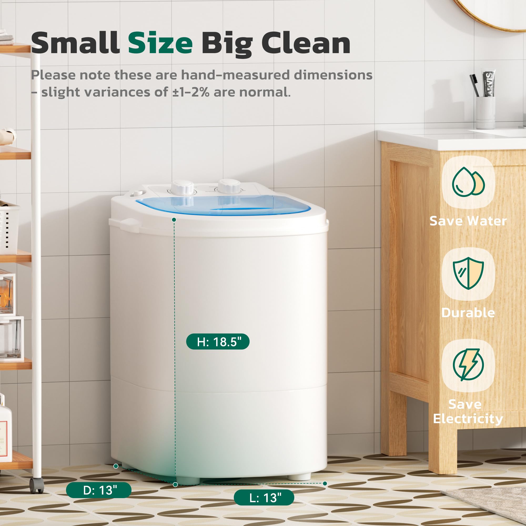 Greenvelly - Lavadora portátil, lavadora pequeña con cesta giratoria, lavadora portátil de 7 libras para apartamentos, dormitorios (blanco azul)