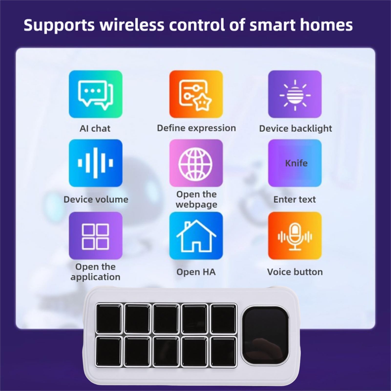 Luqeeg Ai Voice Control Panel, Smart Home Voice Control Panel, Unterstützung für Onboard 10 X 0,85 Zoll Mechanische LCD-Makrotasten und 2,01 Zoll Sekundärer Bildschirm, (Black)