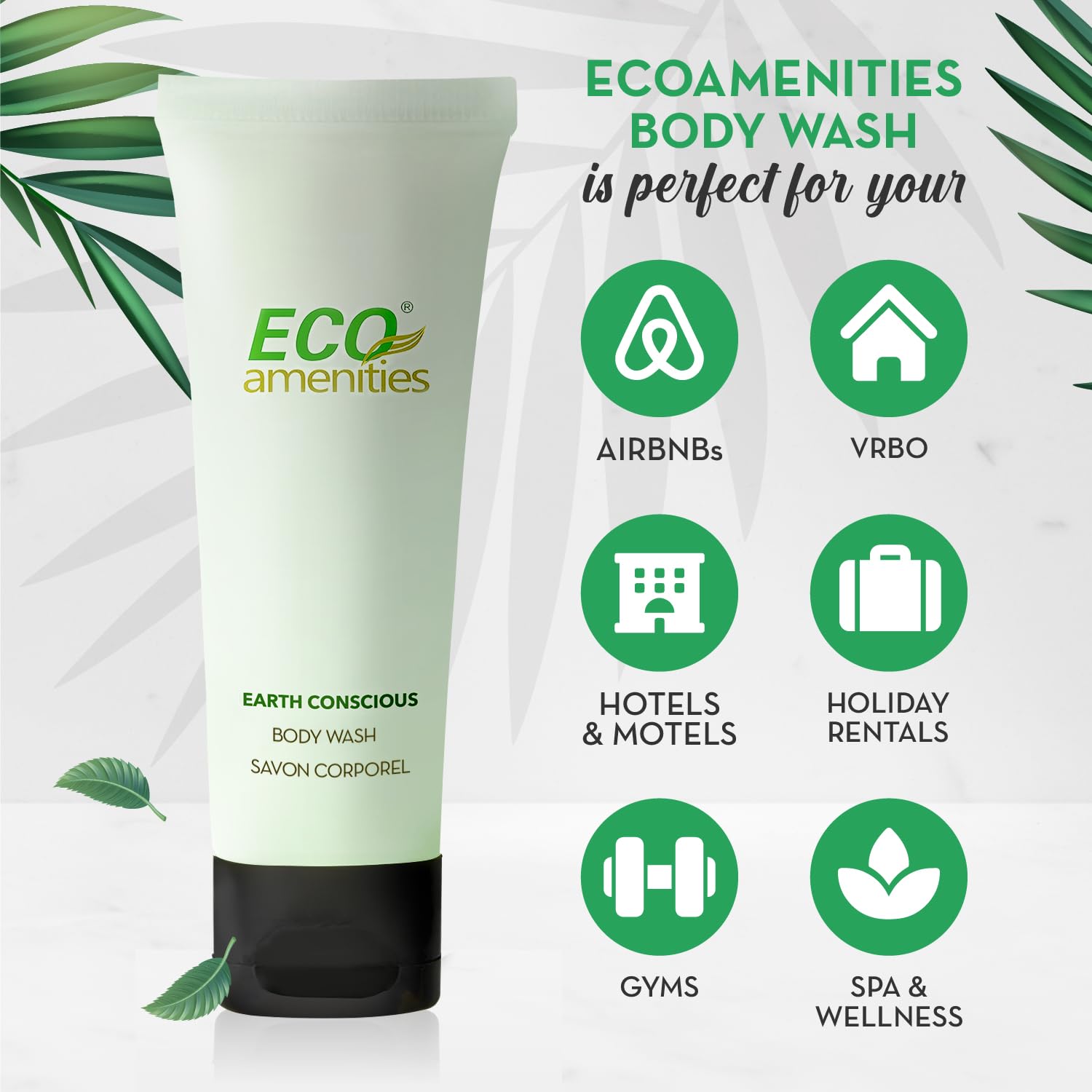 ECO amenities Hotel Body Wash - TSA Approved Travel Shower Gel - Leak-Proof Individual Body Wash - Cruelty-Free Mini Toiletries - 0.75 Fl Oz, Pack of 72, Green Tea