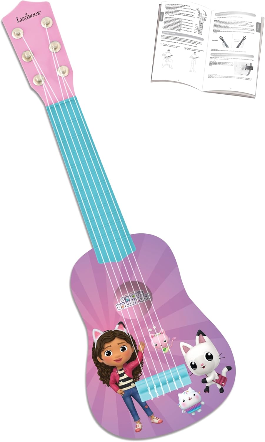 Lexibook, Gabby and the Magic House, My First Children's Guitar, 6 Nylon Strings, 53 cm, Guide Included, Pink, K200GDH