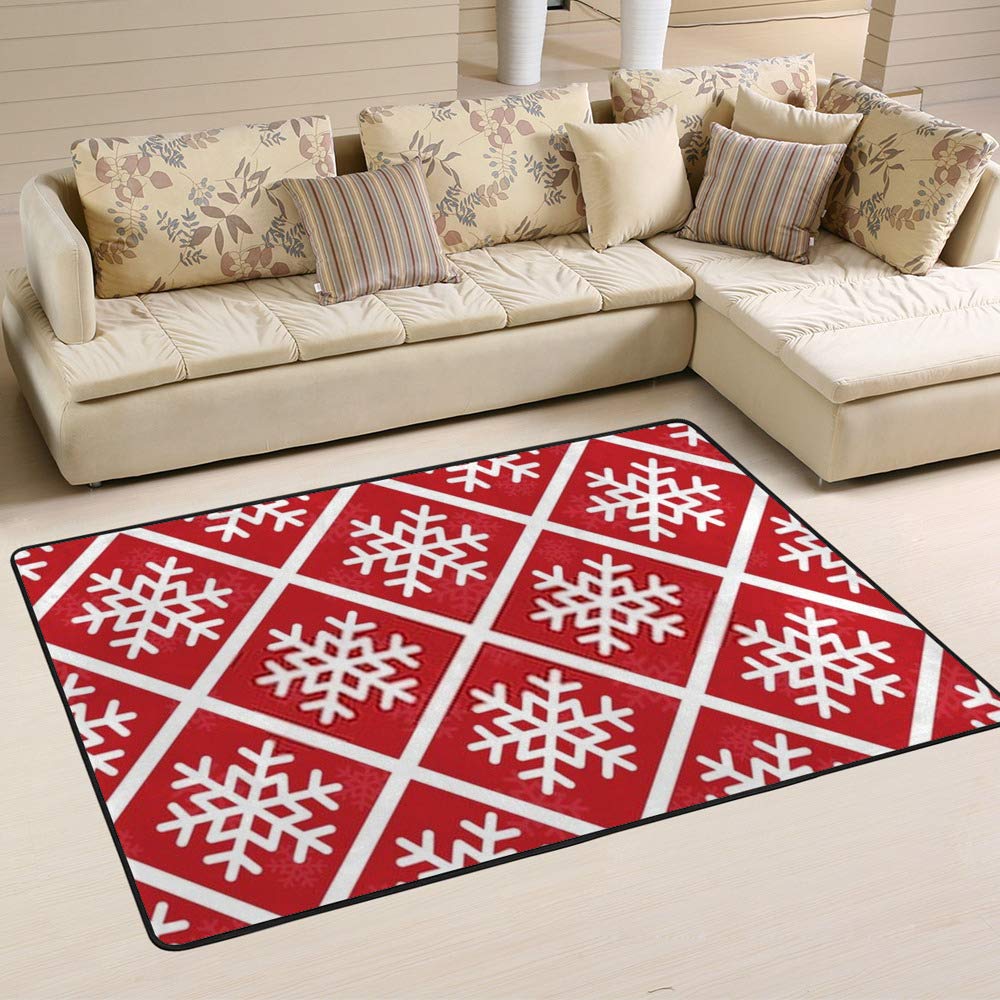 Tapis d'hiver grand format rouge flocon de neige salon chambre