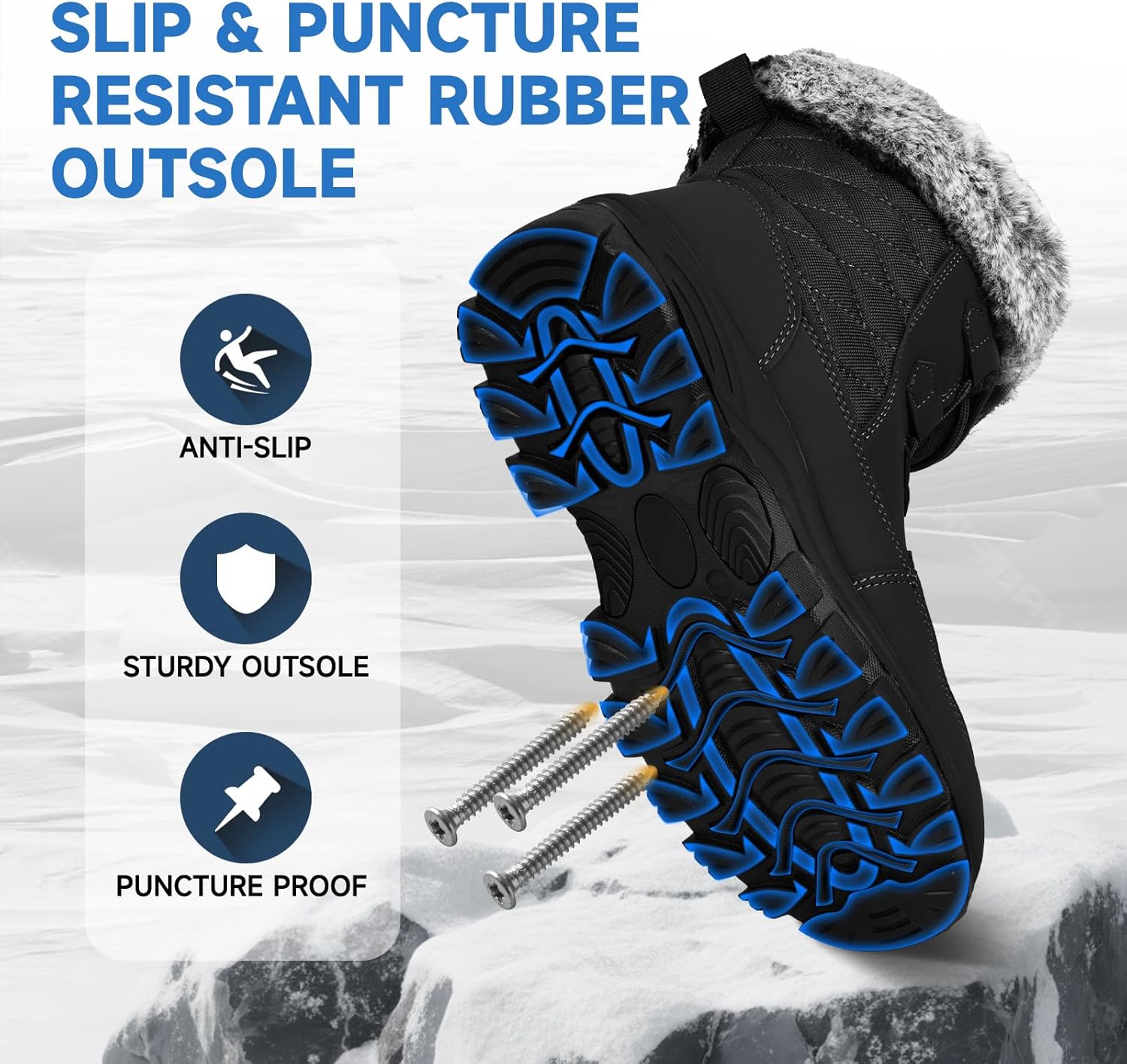 ANGRYRAM Winter Work Boots for Women Non Slip Warm Insulated Snow Boots Comfortable Faux Fur Mid Calf Safety Toe Furry Snow Shoes - Image 5