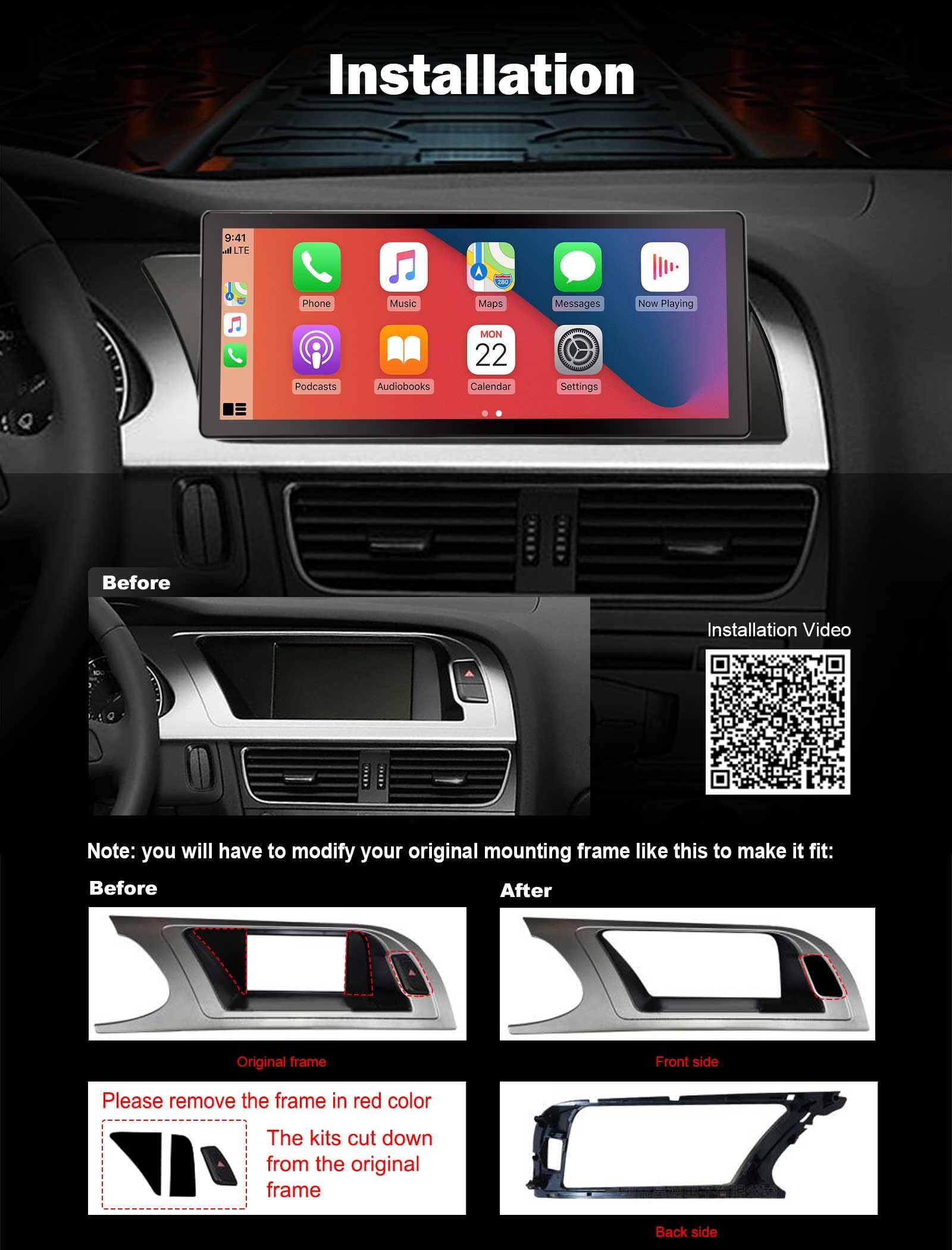 Erisin 10.25" 8-Core 4GB+64GB Android 14 Autoradio Bluetooth 5.1 per Audi A4 S4 RS4 B8 A5 S5 RS5 Supporta GPS Navigatore IPS Touch Screen MMI OEM CarPlay Android Auto Can-bus DAB+ Wifi RDS SWC TPMS